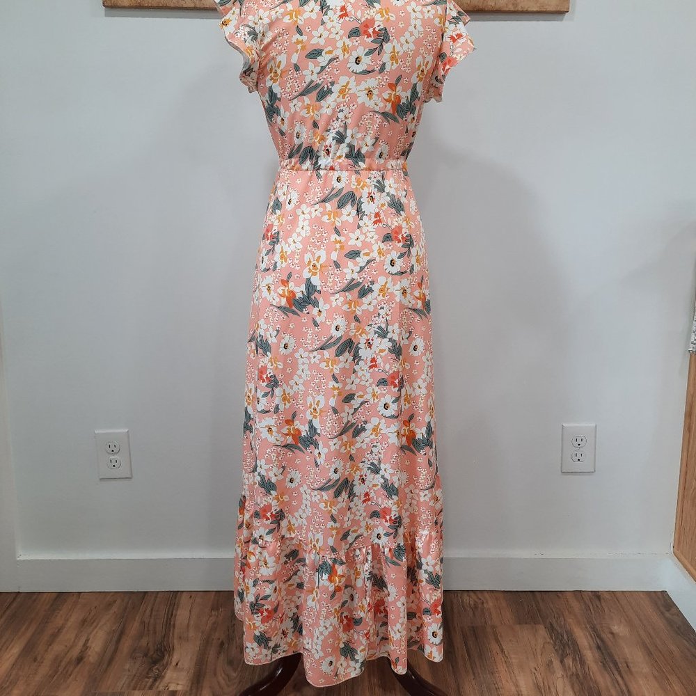 Floral ruffle boho button down maxi dress - Picture 4 of 11